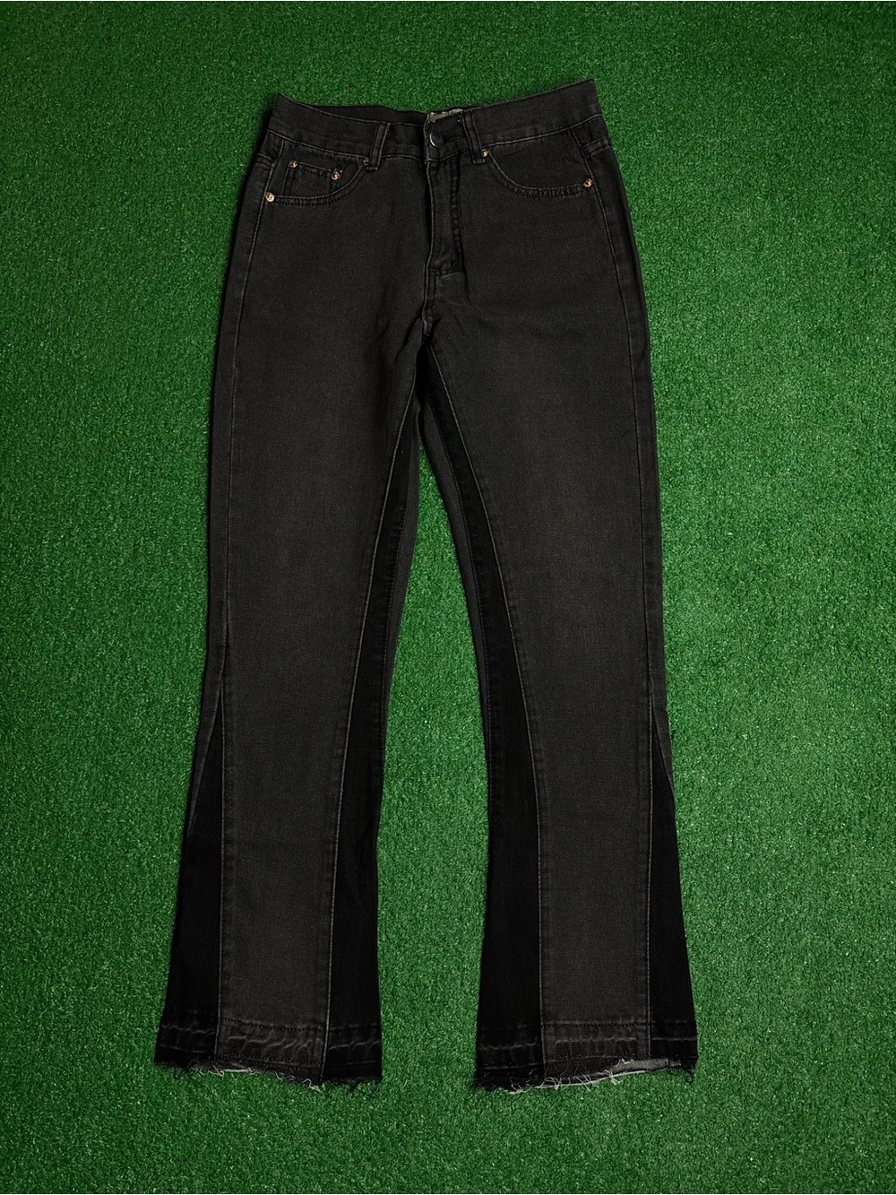 High-Rise Black Flared Jeans with Panel Detail